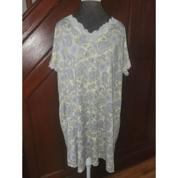 secret Treasures Womens Floral Lace Trim Nightgown Size L Yellow & Gray - Picture 1 of 8